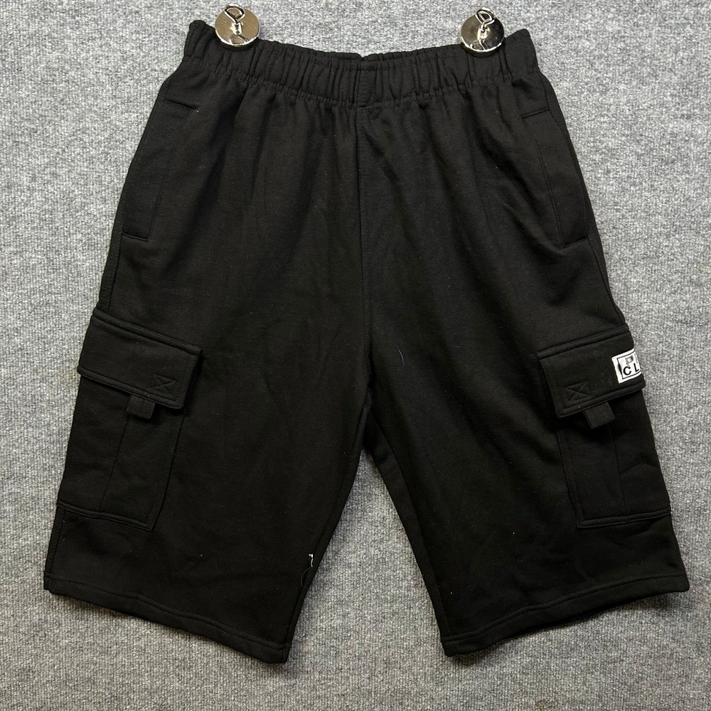 Pro Club Cargo Sweat Shorts Men's Black Fleece Elastic Waist Streetwear - Large